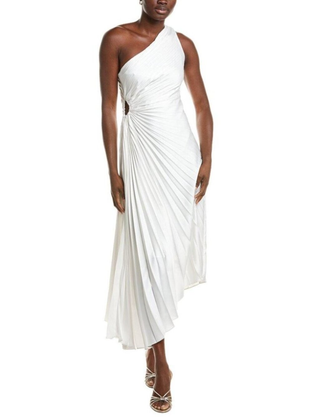Nicole Miller One Shoulder Pleated Maxi Dress White Cut Out Party Wedding 4 NWT